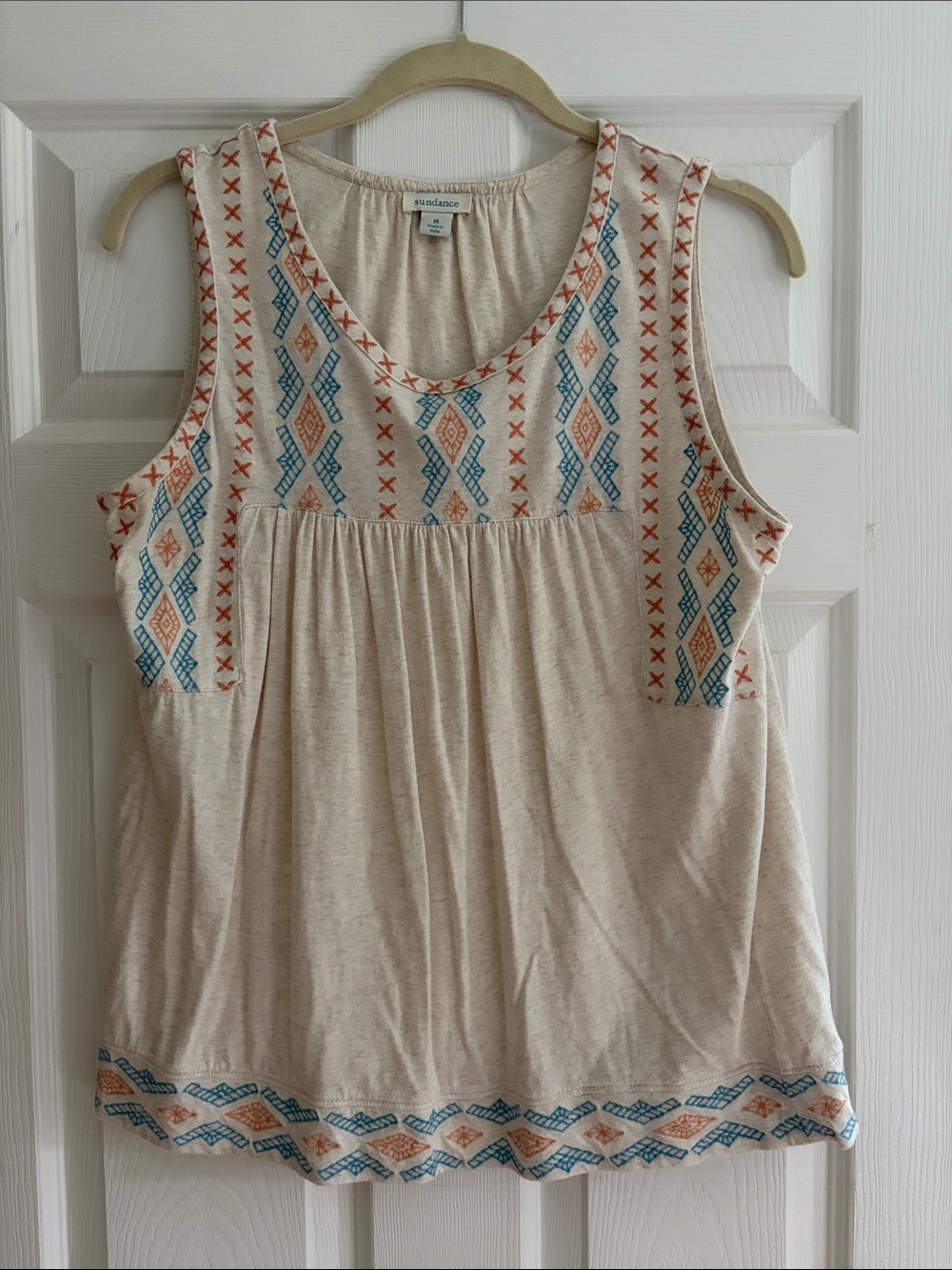 Madewell Cream Tank Top with Blue and Orange Embroidery